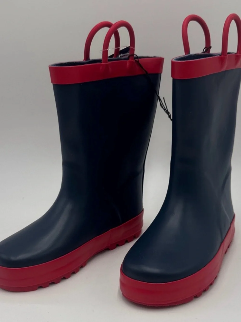 Kids Navy and Red Rain Boots with Pull Handles Size 11